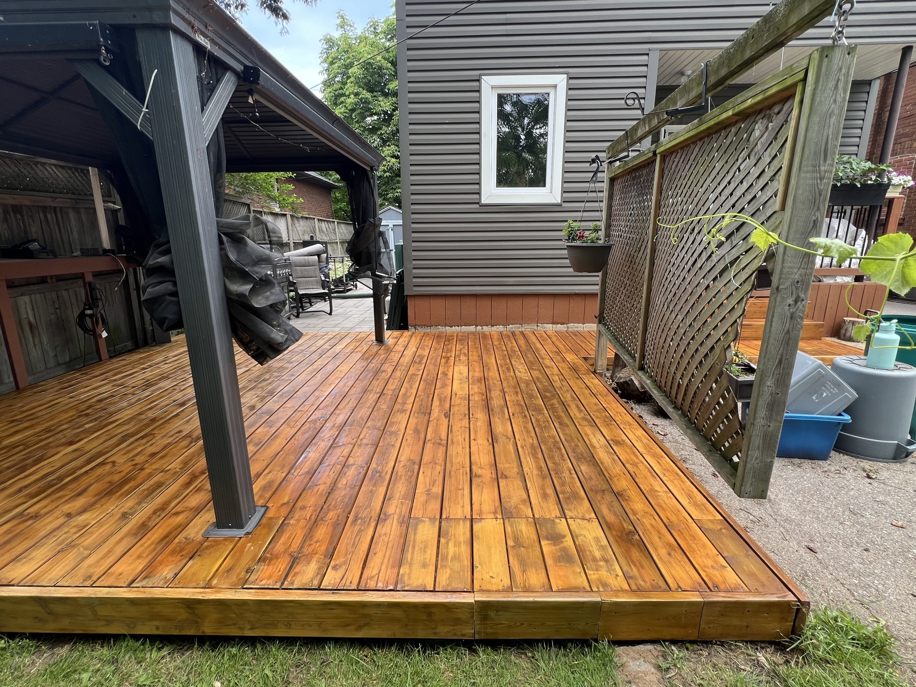 Deck by privacy screen after staining
