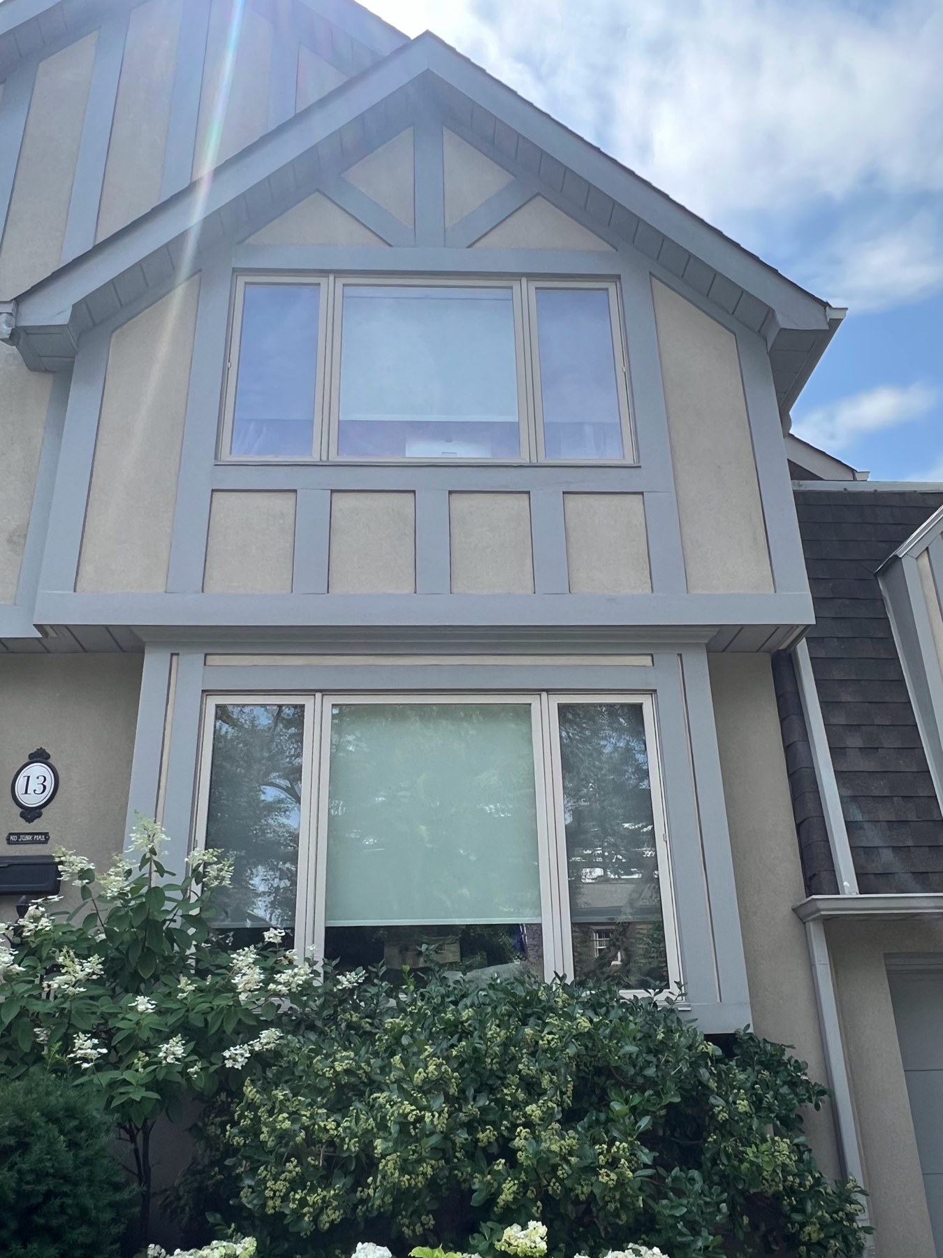 Tudor gable and window trim after refurbishment